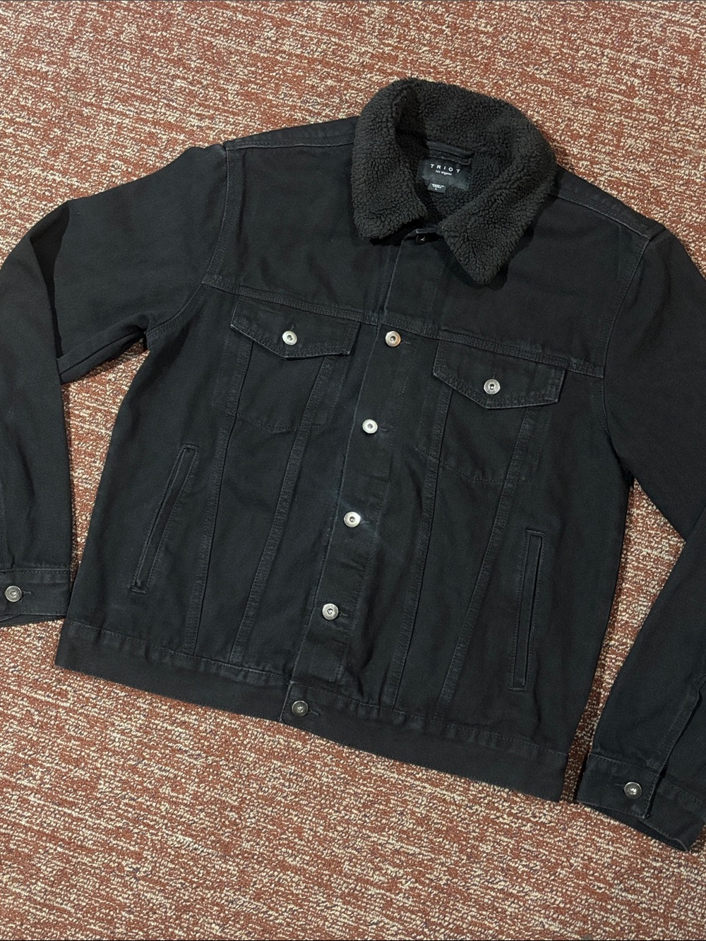 Men's Black denim jacket faux Sherpa-Lined collar boxy casual cotton jean jacket